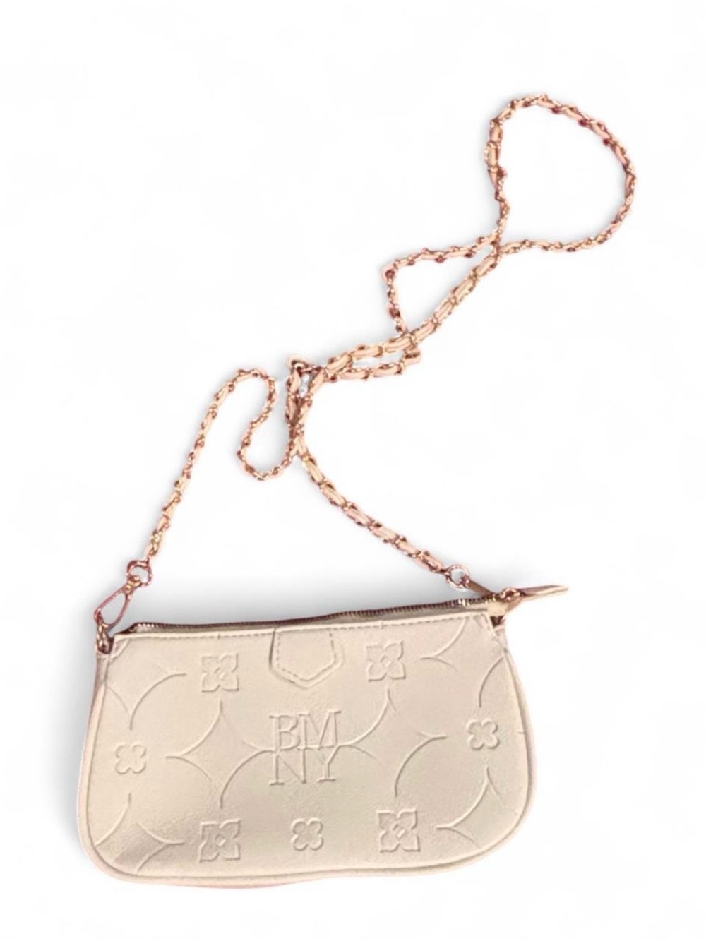 Badgley Mischka New York Ivory BMNY Monogram Chain Baguette Bag